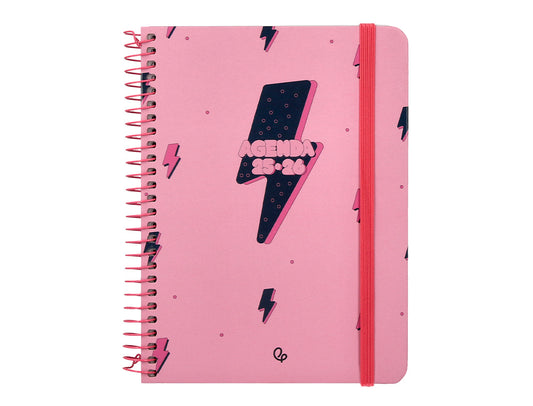 Agenda escolar liderpapel 25-26 espiral patterns rayos rosa semana vista a6 bilingüe papel fsc 80 gr