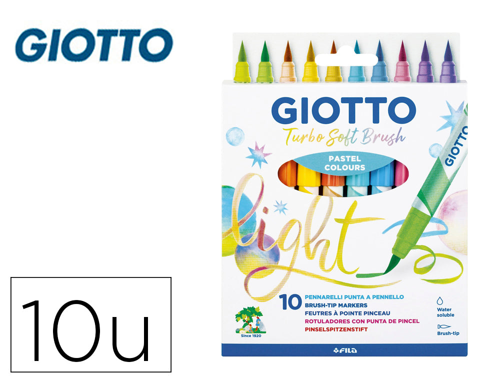 Rotulador giotto turbo soft brush pastel punta de pincel caja de 10 unidades colores surtidos